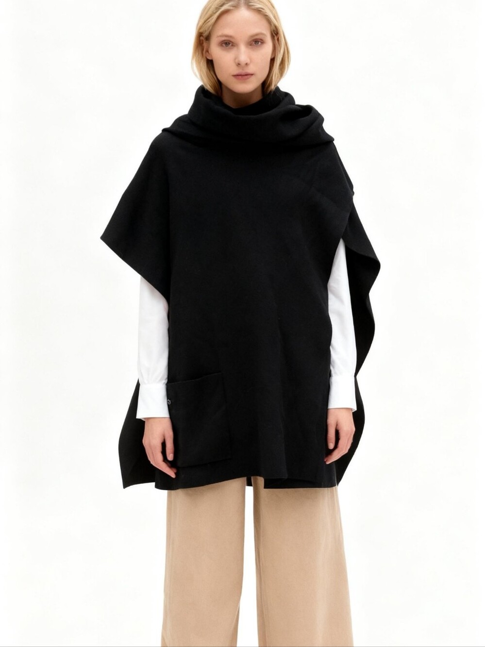 Purificacion Garcia Black Double-Faced Scarf Cape Size M